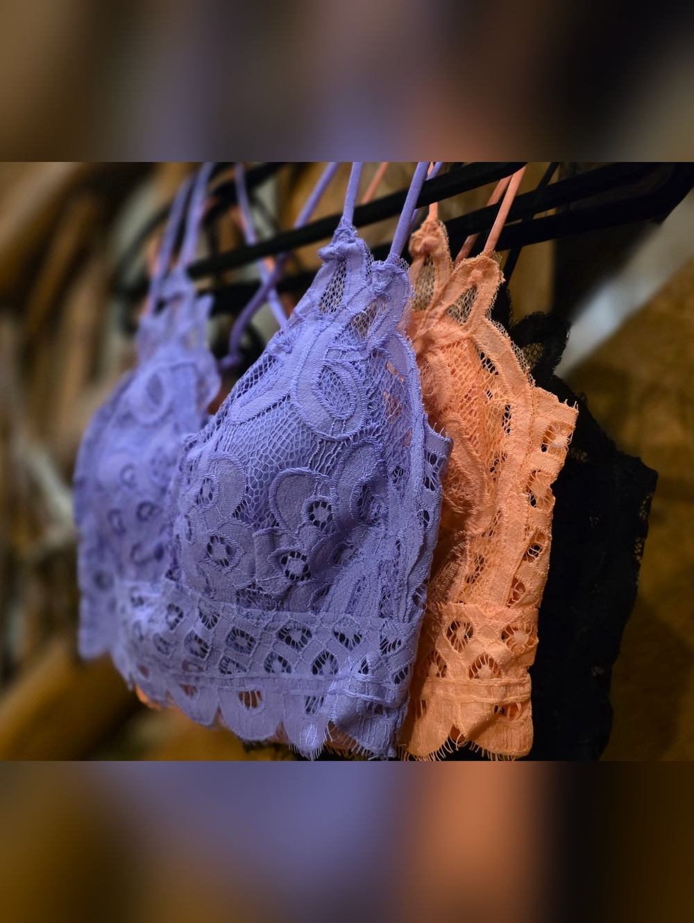 Set Of 3,New, 3 Pcs Lace Bralettes in Black, Lavender and Peach - Picture 9 of 9